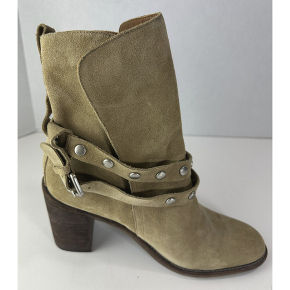 See By Chloe Belted Studded Suede Ankle Boot Tan Brown Women's Size 40.5 Booties - Picture 9 of 16